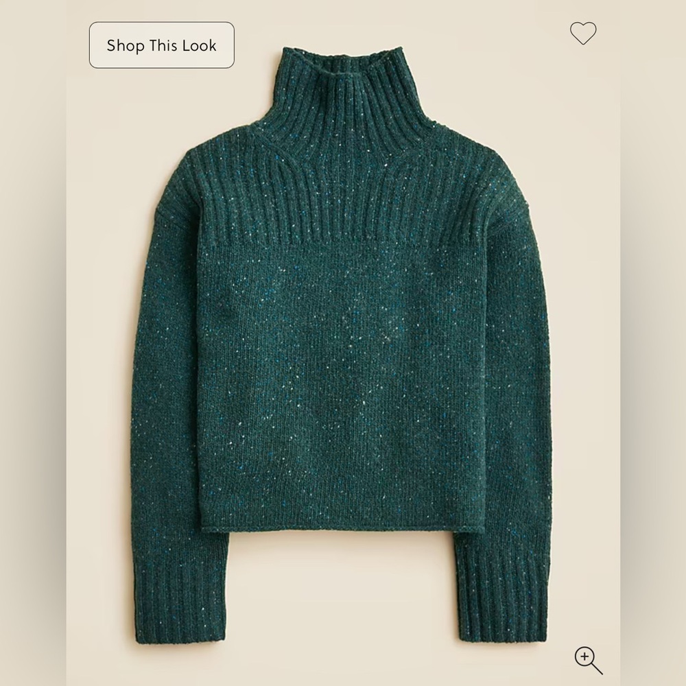 NWT J.Crew Ribbed turtleneck sweater in donegal wool blend Forest Sprinkle XS